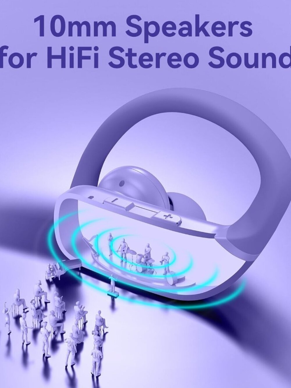 Purple Wireless Earbuds Bluetooth LED Display Ear-hooks Built-in Mic Headset - Picture 5 of 6